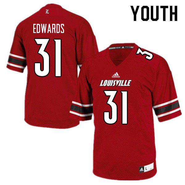 Youth #31 Zach Edwards Louisville Cardinals College Football Jerseys Sale-Red - Click Image to Close
